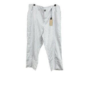 BLUE EARTH Cropped Pants Blue White Striped Soft Lyocell Linen Blend Sz 16 NWT